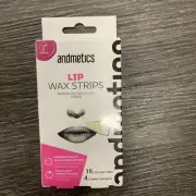 Andmetics Lip Wax Strips 16 Cold Wax Strips & 4 Calming Care Wipes New