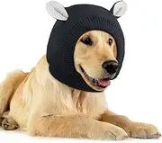 Quiet Ears for Dogs, Dog Ear Protection Knitted Dog Hats Pet Ears Warm Cover Winter Rabbit Eared Dog Warm Hat for Dogs Cats Pets (Black, One Size)