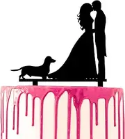 CARISPIBET Wedding cake topper groom and bride kissing with dog dachshund