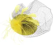 [Healeved] Vintage 20s Pillbox Hat Veil Headband Elegant Headwear for Party Wedding Festival Yellow