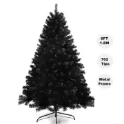 Black Christmas Tree 6FT 1.8M Lush 702 Tips Metal Stand Frame Easy Assembly