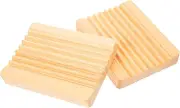 Amosfun 2pc Bamboo Soap Dish Holder Natural Bamboo Soap Container Self-draining Saver for Bathroom Travel