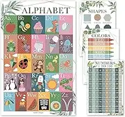 Hadley Designs Alphabet, Count 1-100 Numbers, Colors, 2D Shapes, ABC Posters For Toddlers Wall Art Decor for Kindergarten Classroom & Homeschool, 4 Laminated Greenery Educational Supplies 11x17