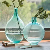 在飛比找樂天市場購物網優惠-掬涵 穹澈藍 大型玻璃器皿花瓶花插手工藝術北歐空間裝飾擺件