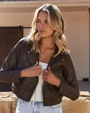[Ava And Ever] Ava And Ever Women's Davidson Faux Leather Jacket in Vintage Brown Size 6 6 Vintage Brown