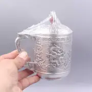 Fine Silver 999 Mug Cup Coffe Cup Handmade Handle Dragon Water Tea Cup with Lid