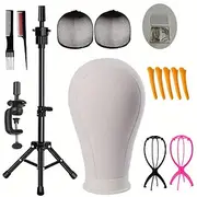 22 Inch Wig Head/ Stand Tripod with Head CanvasMannequin Head for WigsManikin Head Block SetMaking Display with Wig caps70 T C Pins Set2 Combs2 Wig StandMni Tr