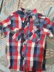 PUMPKIN PATCH short sleeve blue red check shirt BNWT RRP $32 Size 24mths