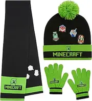 [Minecraft] Hat Boys, Scarf and Gloves Children's Sets, Creeper Knitted Hat Winter Hat Scarf Gloves Set Children – Gifts for Boys
