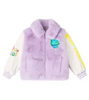 [Stella McCartney Kids] Stella McCartney Kids Faux fur-trimmed varsity jacket Y 4 multicoloured