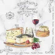 EASY LIFE 20 Napkins Cheese to Try | Red Wine | Food | Kitchen | Table Decoration | Decoupage | Patterned Paper 3-Ply 33 x 33 cm