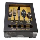 Bombay 20 Pc Set MARSALA Fine Stainless Steel Utensils Flatware Black NEW