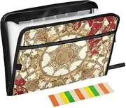 Middle Eastern Style Vintage Flower Red and Light Brown Expandable File Folder 13 Pockets A4 Letter Size Folders with Pockets with Zipper Closure Expandable File Folder Organizer for Home