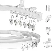 KOLAKO Ceiling Curtain Track, Curved Flexible Bendable Curtain Rail System, 20Ft or Wall Mount Heavy Duty Sliding Room Divider Track for Curtains, RV, Hospital, White Curtain 6 meter