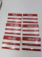 6 Red Brick Pizza "Hello My Name Is" Name tags "My Favorite Pizza Is" Pins