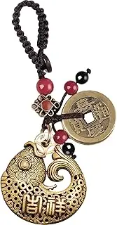 [Yisinar] Lucky Cat Charms,Maneki Neko Brass Cat Keychain With Feng Shui Coins,Buddha Statue Kitty Good Luck Charms