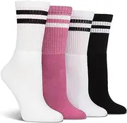 [cuhostki] Women's Leisure Sport Socks, Casual Socks, Fully Cushioned Foot, Performance Yarn, Soft, Comfortable, Breathable, Crew Length, Multipack of 4 Pairs, Size 4-8, Black * 1+White * 2+Pink * 1
