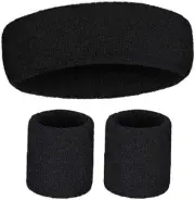 WRISTBAND & HEADBAND SET Tennis Terry Towelling Cotton Sweat Band Team Gym Kit
