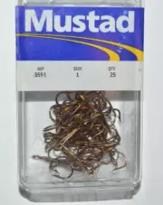 mustad treble hooks 3551-br size 1 25 per pack NEW