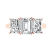 Three-Stone Engagement Ring - 14K Rose Gold, 4ct Emerald Cut Simulated Diamond
