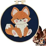 Portable Needlepoint Kits for Adults, Punch Needle Embroidery Kit, Creative Punch Compact Kit for Beginners & Teens, Complete Craft Project Set, 6.3x6.3x0.39 Inches