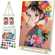 HeeBenor Framed Paint by Numbers Kit for Adults, Japanese Geisha Paint by Numbers Kit for Adults with Easel, DIY Anime Paint by Number with Frame, Adult Paint by Number Kits Framed Canvas 8x12 Inch