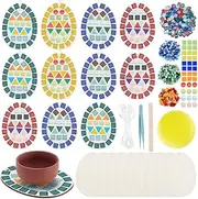 WEBEEDY 10 Sets Easter Glass Mosaic Tiles Kit Easter Egg Mosaic Pendant Making Kits for Adults Beginners Easter Egg Glass Mosaic Tiles Coaster Mosaic Kits for Wall Hanging Easter Party Decoration