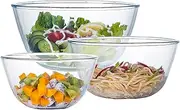 Homwin Glass Mixing Bowl Set for Baking 3-Piece Salad Bowl Set (1qt, 2.5qt, 4.2qt), High Brosilicate Large Bowls for Kitchen Prepping Serving and Storage, Microwave Dishwasher Oven Safe
