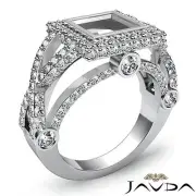 Halo Bezel Set Princess Semi Mount Diamond Engagement Ring 14k White Gold 1.4Ctw