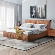 Louis Bed Frame PU Leather KD Slat in Wooden Legs