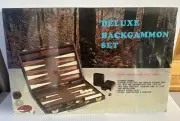 NEW Backgammon Deluxe Set with Leather In Case Vintage in Box in Wrapping 18”