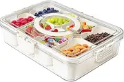 MEZOKUCEL Grids Snack Box with Divided Serving Tray | Portable Charcuterie Container with Lid and Handle for Snacks, Fruits, and Platters (8 Compartments)