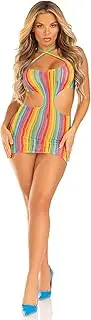 [Leg Avenue] Rainbow Stripe Cross-Over Halter Mini Dress, Multicolor, One Size