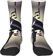[JEJEA] Microphone Music Note print Socks For Men and Women Men's Moisture Control Crew Socks Gifts For Golf, Hunting, Camping