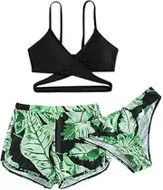 [Generic] Kids Swimsuits Girls Bikini Kids Toddler Baby Girls Spring Summer Print Cotton Sleeveless Children's 3PC Leaves Swimsuit Swimwear Kids Size 4 Bathing Suit