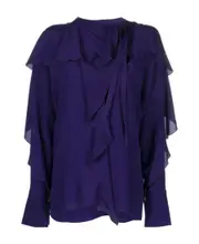Tie details lotus leaf-rimmed shirt UK6 Blue