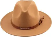 [COSMEVIVI] Classic Fedora Hat in Wool Men Women's Jazz Cap Wide Brim Fedora for Photography Balls Parties Khaki