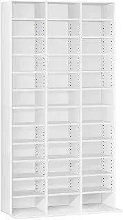 Artiss Bookshelf, Adjustable Book Shelf Bookcase Corner Display Cabinet Storage Shelves Bookshelves Stand CD DVD Rack Living Room Office Furniture, Holds 1116 CDs 528 DVDs 15mm Thick Frame White