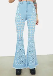 Sky Breaking Point Distressed Circles Flared Jeans