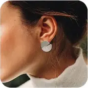 [ALEXCRAFT] Sterling Silver Disc Stud Earrings for Women, 14K Gold Plated Circle Disc Dangle Drop Earrings Jewelry Hypoallergenic Flat Brushed Round Swingable Stud Earring Gifts for Women Trendy