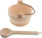 Cabilock Wooden Sauna Barrel Set Ladle Salt Spoon Spa Accessory Kit for Steam Room Bath