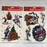 Vintage LOONEY TUNES CHARACTERS Christmas (2) Sheets Window Decor Static Cling