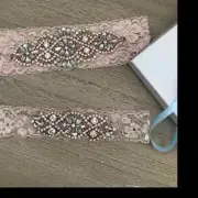 Non-Slip Wedding Garter Set w/Rose Gold Accents & Opal Stones- Blush Lace
