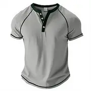 Men's Henley Shirt Tee Top Cotton Blend T-Shirt Short Sleeve Color Block Plain Vintage Fashion Designer Basic Contrast Lace Raglan Sleeves Henley Street Casual