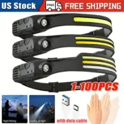 COB LED Headlamp USB Rechargeable Headlight Bar Head Band Torch Work Light 6000K