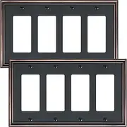 TREEWELL 2-Pack Quad Decorator Outlet Cover Plate, Zinc Alloy Decorative Aged Bronze Switch Plates and Outlet Covers, 4 Gang Wall Plates for Electrical Outlets, Receptacle, GFCI Outlet, Dimmer Switch