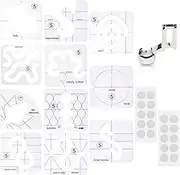 14 PCs Free Motion Quilting Template Set Includes 11 Quilting Templates 3mm, High Shank Ruler Foot, Non-Slip Grips, Free Motion Quilting Rulers and Templates for DIY Quilting on Sewing Machine