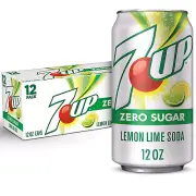 7UP Zero Sugar Lemon Lime Soda, 12 Fl Oz Cans (Pack of 12)