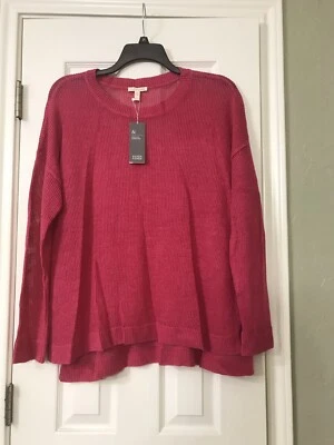 1X NWT Eileen Fisher Ginger Pink Airy Organic Linen Hi/Lo Round Neck Box - Top