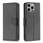 For iPhone 15 Pro Max Case, Lychee PU Leather Wallet Cover, Black